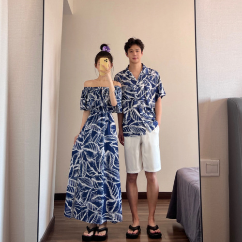 Actual shot#shipping#Couple's summer dress, one skirt and one dress, temperament, beach vacation, slimming beach dress