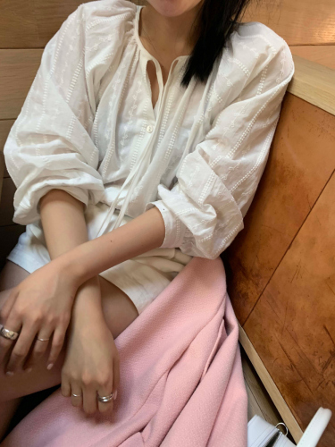 Korean ins spring single-breasted cotton jacquard long-sleeved shirt