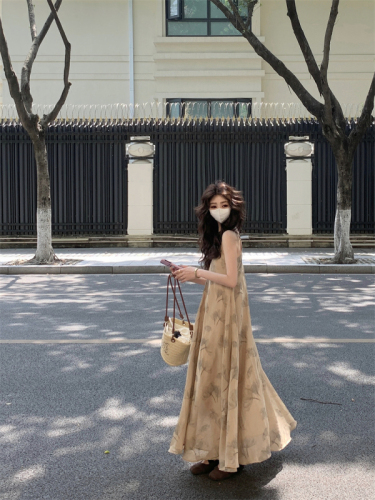 实拍#吊带连衣裙女夏2024新款法式显瘦V领裙子高级感无袖长裙