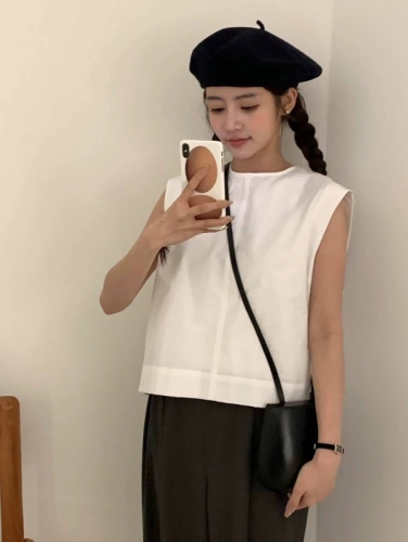 2024 Spring and Summer New Style Dongdaemun, South Korea Design Sleeveless Shirt with Bow Tie at the Back