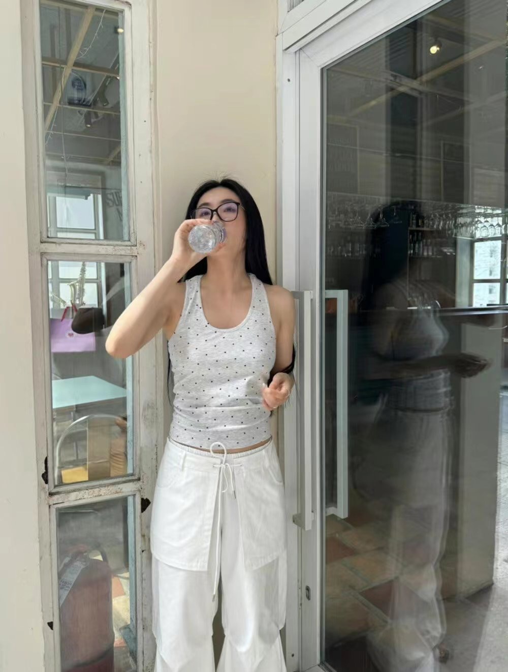 笑笑家 時尚波點背心T恤女2024夏季新款百搭顯瘦小眾設計感上衣潮