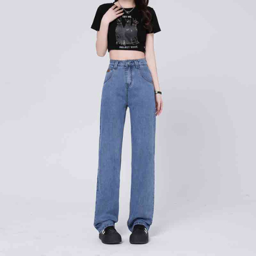 Real shot of retro nostalgic Tencel jeans, summer thin high-waist drape floor-length straight loose ice silk pants