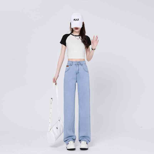 Real shot of retro nostalgic Tencel jeans, summer thin high-waist drape floor-length straight loose ice silk pants