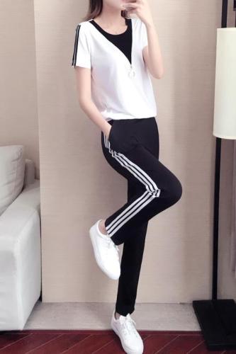 Casual sports suit for women summer 2024 new fashion zipper Korean style loose short-sleeved running suit two-piece set