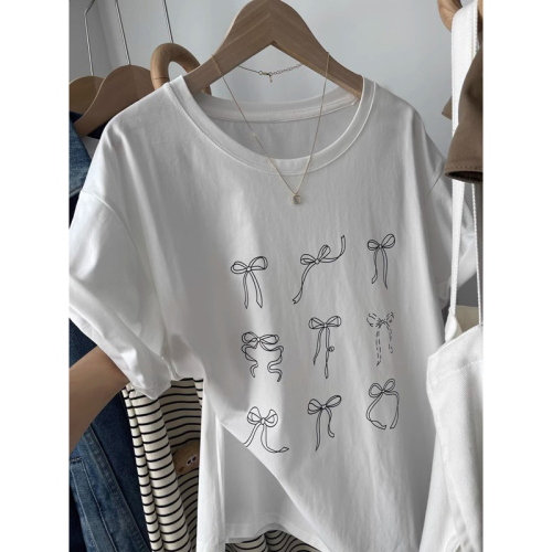 4957# Official Picture Dongdaemun New Simple Printed Loose Large Size Pure Cotton Short Sleeve T-Shirt for Women Summer