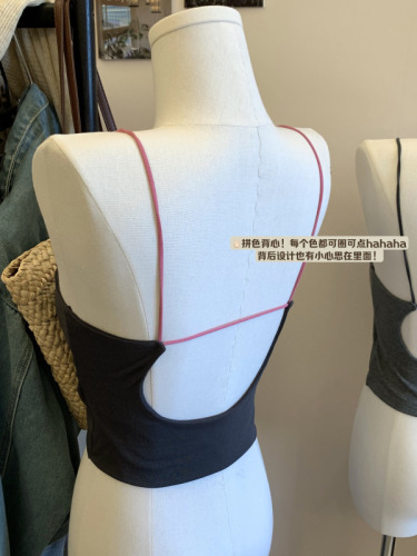 Real shot~Korean version of sexy contrasting shoulder strap backless camisole