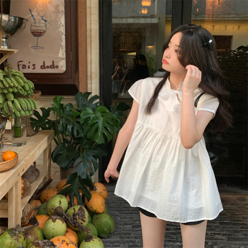 New Chinese style doll shirt for women in summer, beautiful and stylish for age reduction, 2024 new style small shirt, age reduction, short-sleeved French shirt, trendy