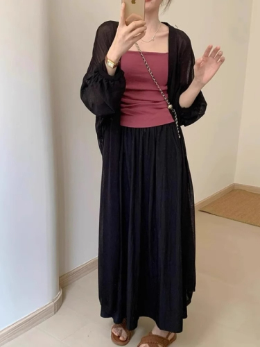 Mid-length solid color quick-drying skirt summer new women's fashion Korean style high-waist slim A-line long skirt