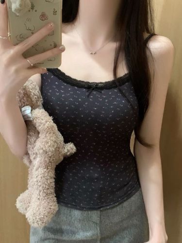 40 count cotton lace floral camisole with breast pads, bow knot, floral camisole, beauty back top