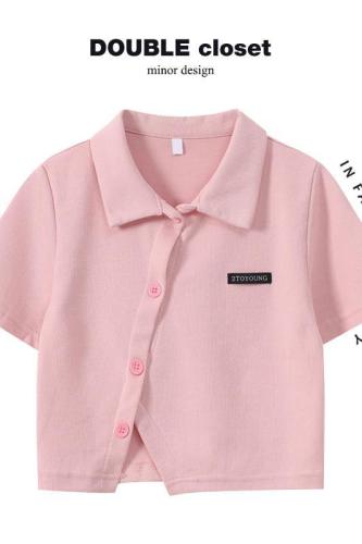 粉色翻领polo衫女夏短袖设计感小众上衣薄款针织衫