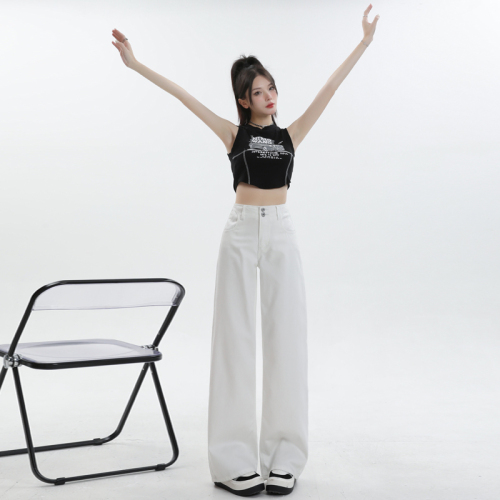 Real shot of white Tencel jeans summer thin 2024 new high-waist slim spring and autumn straight wide-leg pants