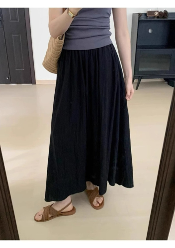 Mid-length solid color quick-drying skirt summer new women's fashion Korean style high-waist slim A-line long skirt