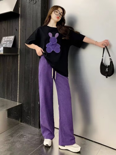 Casual Fashion Suit Women's Summer 2024 New Internet Celebrity Street-Reducing Age-Reducing High-Quality Wide-Leg Pants Two-piece Set