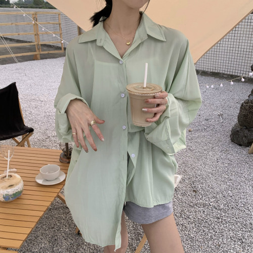 Actual shot of 2024 new summer Korean style loose thin air-conditioning suit long-sleeved sun protection versatile shirt