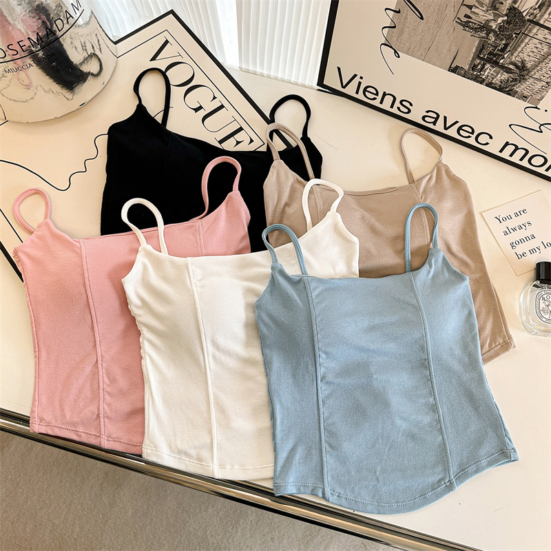 Real shot!  Spring and summer new style slimming bottoming shirt with built-in breast pad and small suspender top for beautiful back
