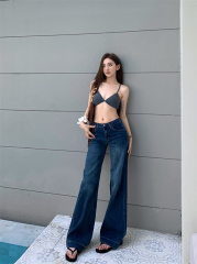 Photographed American retro stylish versatile slimming straight-leg wide-leg jeans
