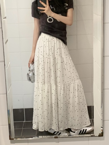 Real shot ~ Polka-dot three-layer cake skirt casual wide swing A-line skirt