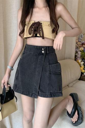 Retro American hot girl denim shorts for women 2024 summer new high-waisted loose slimming crotch-covering design culottes