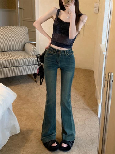 Actual shot~ Hot girl’s slim-fitting, stretchy retro nostalgic color bootcut jeans