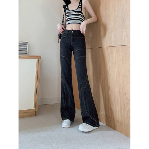 Real shot ~ Retro bootcut jeans for women in spring, new style, low-waisted, loose, wide-legged, slimming straight pants