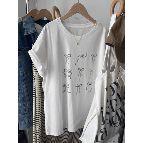 4957# Official Picture Dongdaemun New Simple Printed Loose Large Size Pure Cotton Short Sleeve T-Shirt for Women Summer