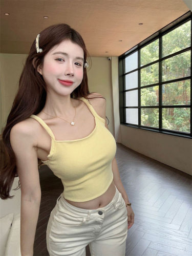 New design niche inner and outer wear solid color camisole female summer hot girl three-dimensional shoulder straps slimming top