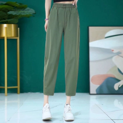 2024 new casual summer thin ice silk pants quick-drying pants simple and elegant casual nine-point pants loose harem pants