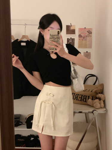 Actual shot of new Chinese style jacquard skirt A-line hip-covering skirt for small people high waist slimming slit skirt