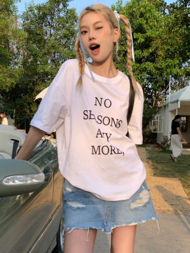Real shot Summer new letter printed Korean style casual versatile round neck short-sleeved loose T-shirt tops for women