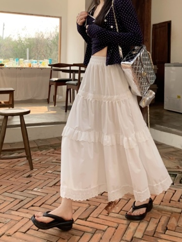 Real shot~Romantic and gentle style cake skirt with high waist fungus splicing mid-length fairy skirt