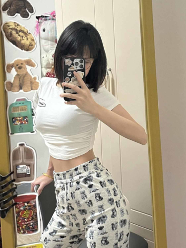 Dog print high waist casual micro-flare pants for women summer slimming walking trousers