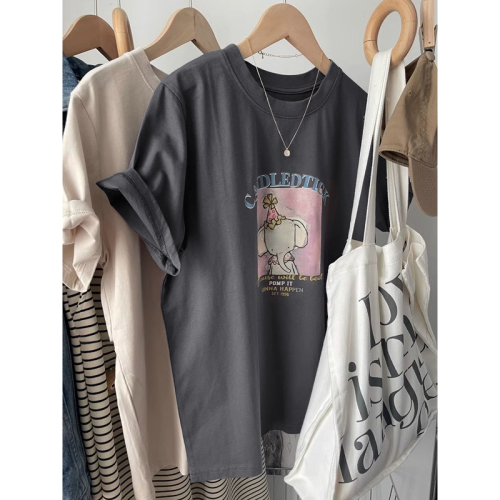 4961# Official Picture Dongdaemun New Korean Printed Loose Large Size Pure Cotton Short Sleeve T-Shirt for Women Summer