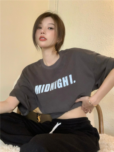 Real shot Korean style round neck pure cotton comfortable loose letter printed T-shirt