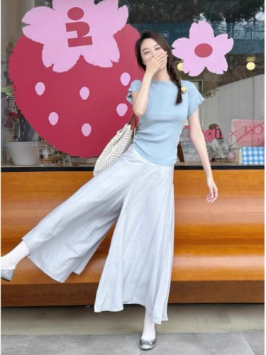 Two-piece trouser skirt suit/temperament goddess style light and mature style skirt trousers, high-end white moonlight high-waisted culottes