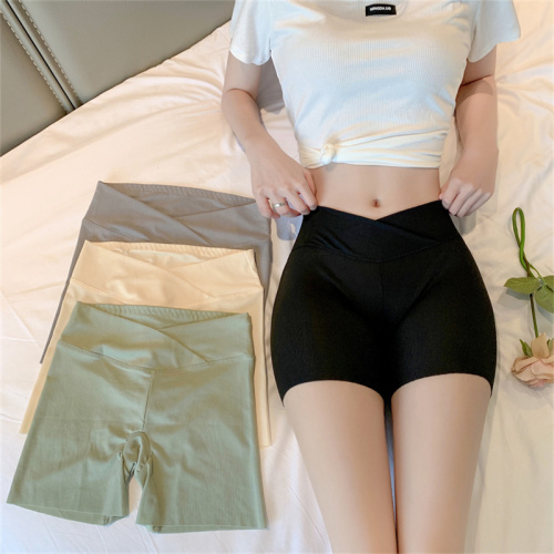 Actual shot of new summer cross-waist and crotch ice silk safety pants, anti-exposure leggings, non-rolled three-quarter pants