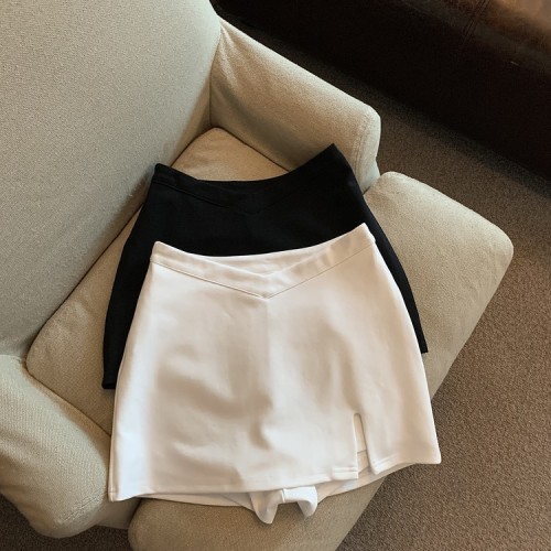Real shot of summer high-waist slim hot girl pants skirt fashionable slit skirt