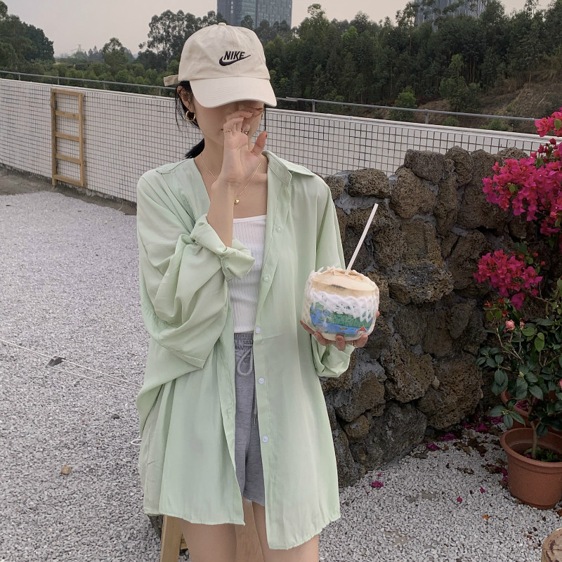 Actual shot of 2024 new summer Korean style loose thin air-conditioning suit long-sleeved sun protection versatile shirt