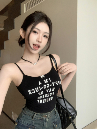 Real shot of summer slim-fitting inner bow letter print sexy camisole for women