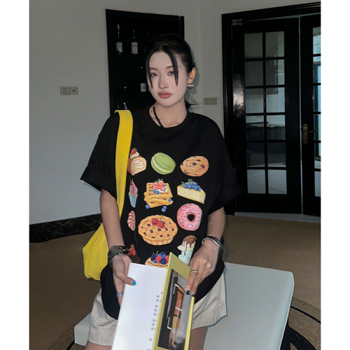 4952#官图  韩国东大门新款蛋糕印花纯棉大码短袖T恤女夏