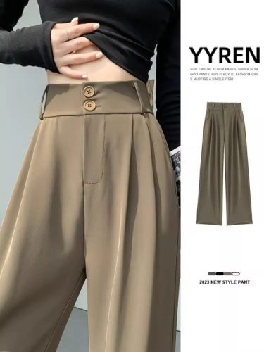 Suit pants for women spring and autumn 2024 new high-waist slim drape straight casual loose wide-leg pants