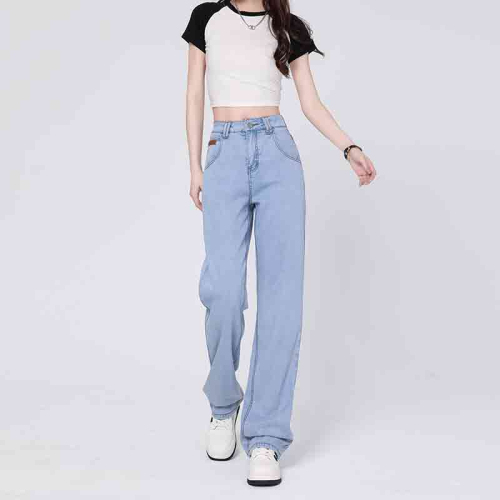 Real shot of retro nostalgic Tencel jeans, summer thin high-waist drape floor-length straight loose ice silk pants