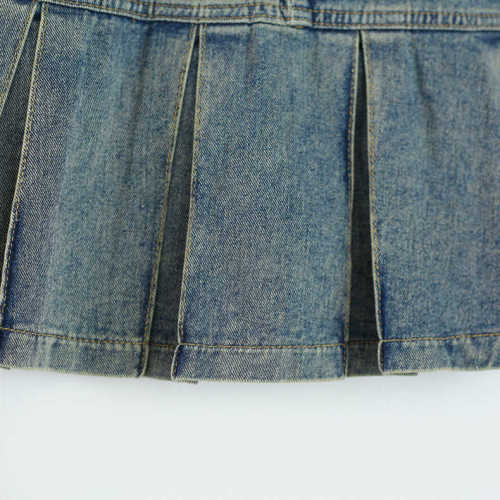 Spring new style American retro hottie high-waist slim denim skirt A-line skirt pleated skirt belt