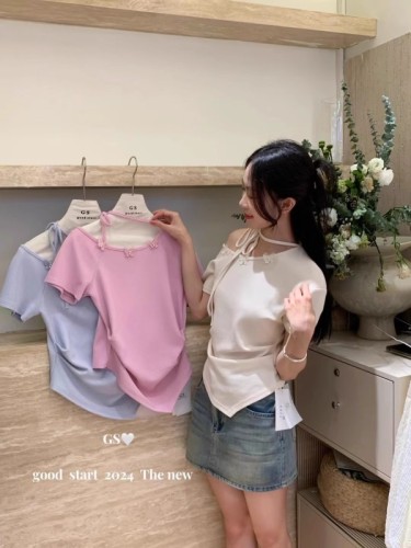 Tmall quality summer pure desire sweet and cool hot girl t-shirt 2024 new style chic design niche high waist short style