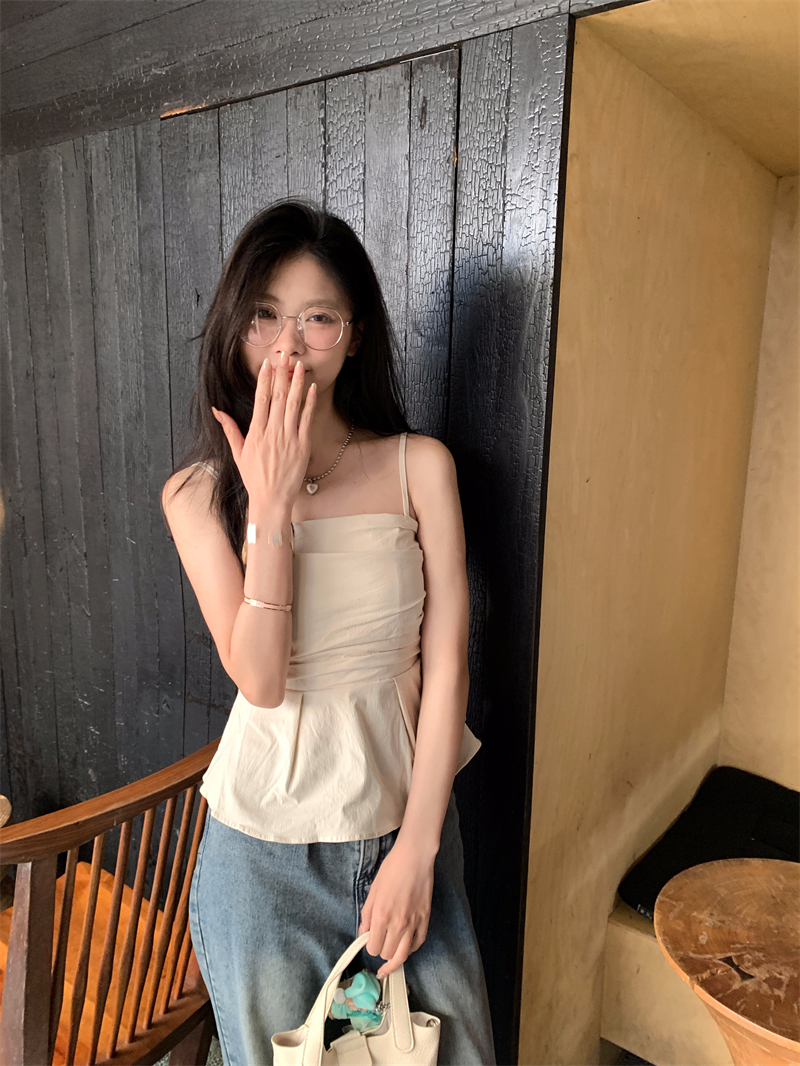 Real shot ~ Design sense niche outer wear small suspenders women's slim sleeveless underwear outer wear waist short top