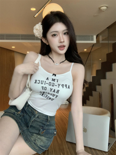 Real shot of summer slim-fitting inner bow letter print sexy camisole for women