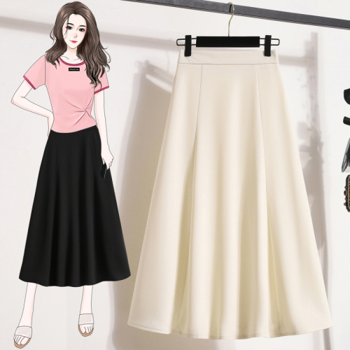 7368 real shot ~ plus size women's summer high-waist skirt mid-length drape suit half-length skirt umbrella skirt a-line skirt