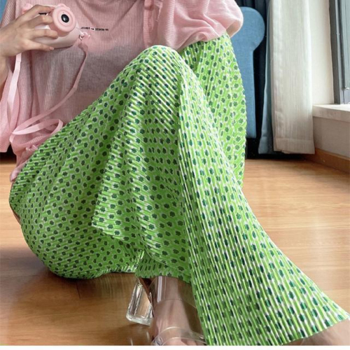 Plus size women's color floral pleated wide-leg pants women's summer new high-waisted drapey floor-length casual pants