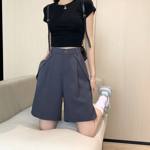 ~Large size casual suit shorts A-line thin high-waisted wide-leg pants loose slimming five-point pants