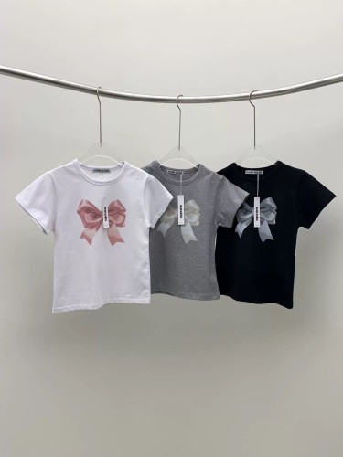 Three-color summer new Korean ins bow digital printing cute short-sleeved short T-shirt Japanese Korean style