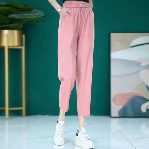2024 new casual summer thin ice silk pants quick-drying pants simple and elegant casual nine-point pants loose harem pants